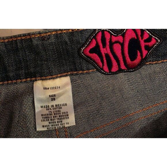 Chick Nicky Hilton Skull Distressed Denim Shorts Womens Size 26 Blue - Picture 6 of 7
